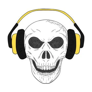 Skull with headphones. Vector. Isolated object on a white background. Stock Illustration