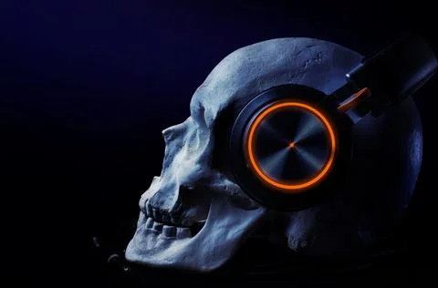 Skull with headset profile view. Stock Photos
