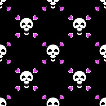 Skull with hearts seamless pattern. Stock Illustration
