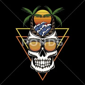 Skull Holiday beach sunset retro vector illustration Stock Illustration