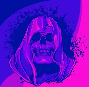 Skull in the hood on white background. Vector illustration digital draw 스톡 일러스트