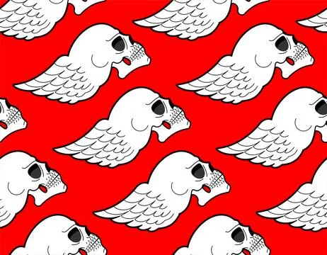 Skull with horns and wings pattern seamless. Symbol of demons and Satan bac.. Stock Illustration