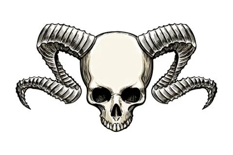 Skull with horns Illustrazione stock
