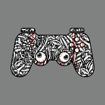 Skull Horror Game Control Graphic Illustration Vector Art T-shirt Design Stock Illustration