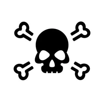 Skull human and cross bones flat icon on white background Illustrazione stock