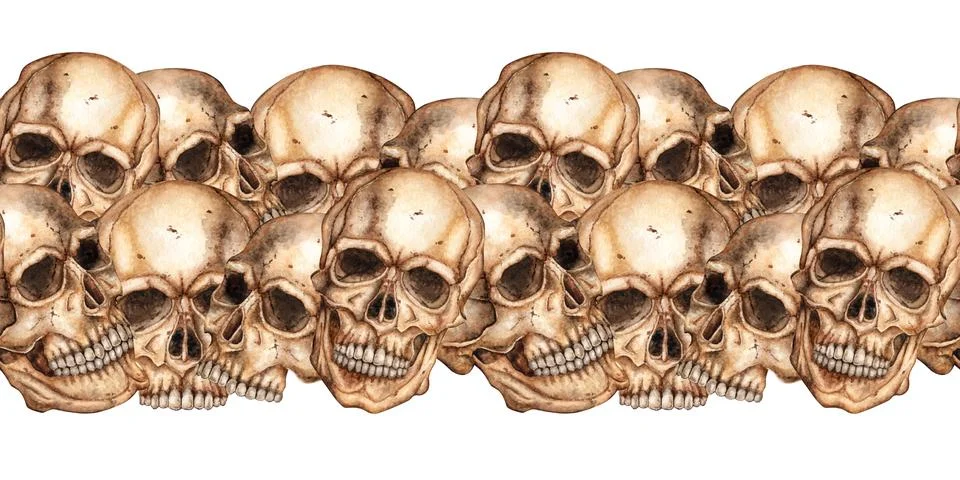 Skull human pattern horizontal dense watercolor イラスト素材