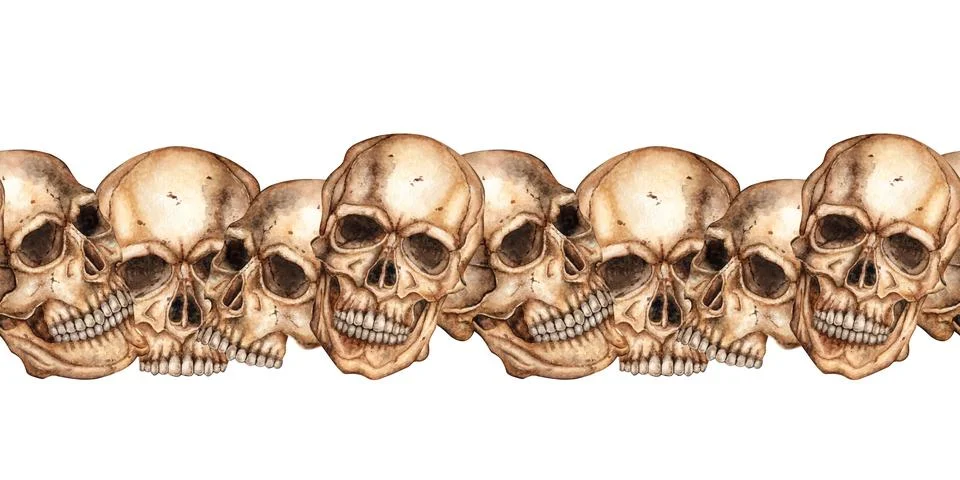 Skull human pattern horizontal watercolor イラスト素材
