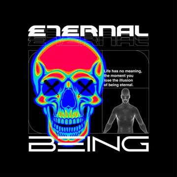 Skull with human skeleton. Vector illustration. Eps 10. Black background. f.. Stock Illustration