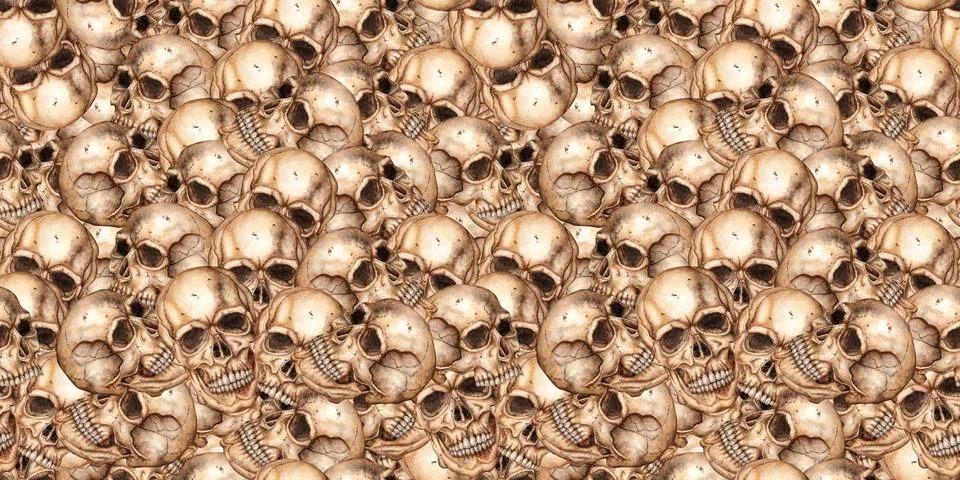 Skull human solid pattern watercolor Illustrazione stock