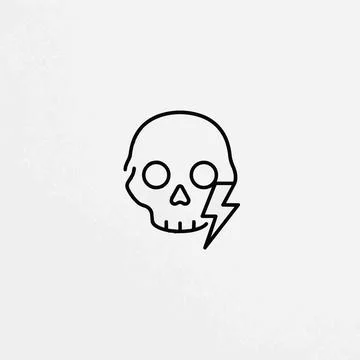 Skull icon with lightning bolt, black line art, simple illustration Silhouett 库存插图