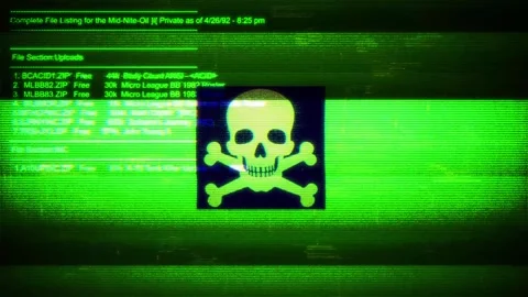 Skull Icons digital screen message on computer screens Stock Footage 317057043