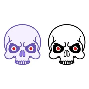 Skull Icons with Red Eyes. Vector Icons of Creepy Human Skull. Zombie Outbr.. 스톡 일러스트