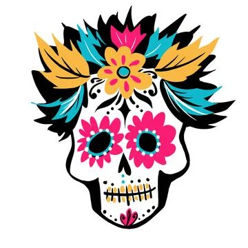 Skull Illustration with Decorations Stock Illustration