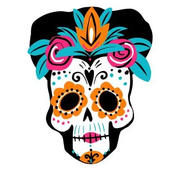 Skull Illustration with Decorations Stock Illustration