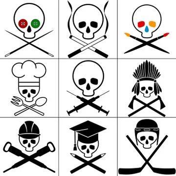 Skull images set. White background. Vector illustrations. Stock Illustration