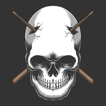 Skull impaled stick drum vector illustration Stock Illustration