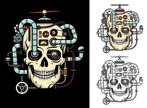 	Skull with implanted mechanical elements Stock Illustration