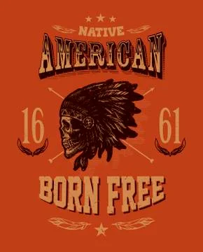 Skull indian chief hand drawing style Stock Illustration