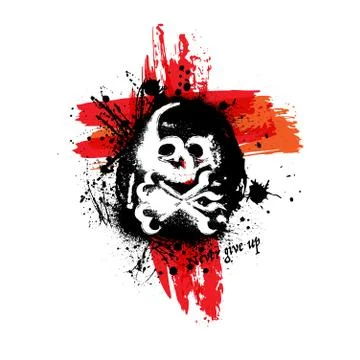 Skull with ink blots background Stock Illustration