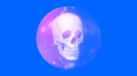 Skull inside a Rotating Orb on a Blue Screen Background Stock Footage 22782270