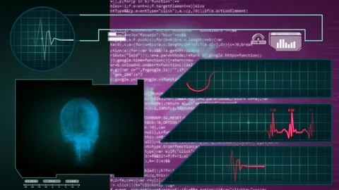 Skull - Interface - medical screen - graphics - purple Stock Footage