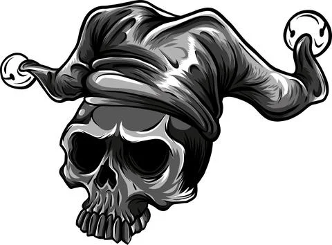 Skull in jester hat. monochrome vector illustration Stock Illustration