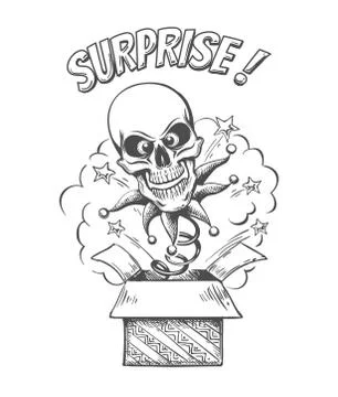 Skull jumping out of the box Stock Illustration