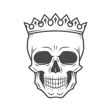 Skull King Crown design element. Vintage Royal illustration in medieval style Stock Illustration