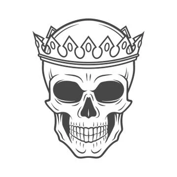 Skull King Crown design element. Vintage Royal t-shirt illustration. Dark Stock Illustration