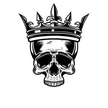 Skull with king crown. Design element for logo, label, sign, emblem. Vector.. Illustrazione stock