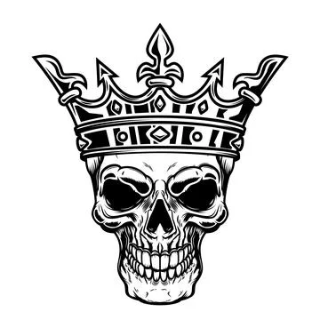 Skull with king crown. Design element for logo, label, sign, emblem. Vector.. Stock Illustration