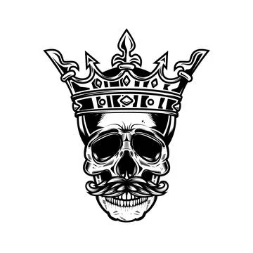 Skull with king crown. Design element for logo, label, sign, emblem. Vector.. Stock Illustration