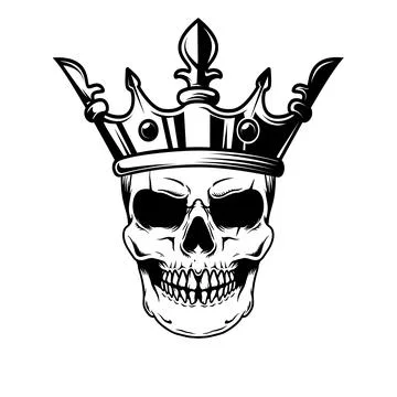 Skull with king crown. Design element for logo, label, sign, emblem. Vector.. Illustrazione stock