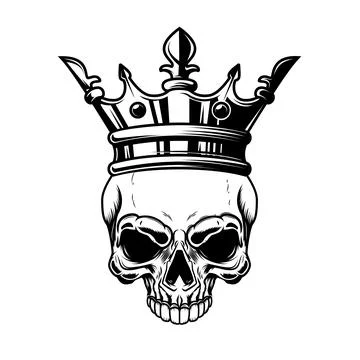 Skull with king crown. Design element for logo, label, sign, emblem. Vector.. Illustrazione stock
