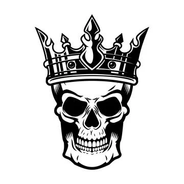 Skull with king crown. Design element for logo, label, sign, emblem. Vector.. Illustrazione stock