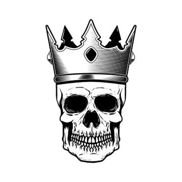 Skull in king crown. Design elements for logo, label, emblem, sign, menu. Vec Stock Illustration