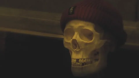 A skull in a knitted hat. Stock Footage 218609834
