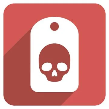 Skull Label Flat Rounded Square Icon with Long Shadow Stock Illustration