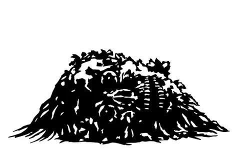 The skull lies in a pile of pus. Vector illustration. Illustration