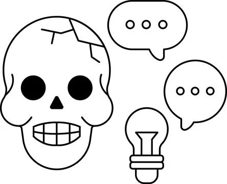 Skull with a light bulb and speech bubble Illustrazione stock