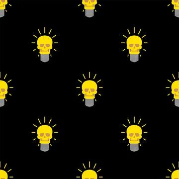 Skull light bulb Pattern seamless. Concept dead idea Background. Vector textu Stock Illustration
