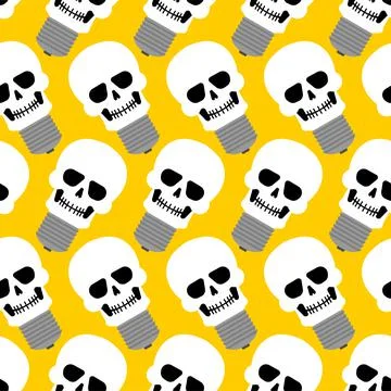 Skull light bulb Pattern seamless. Concept dead idea Background. Vector textu Stock Illustration