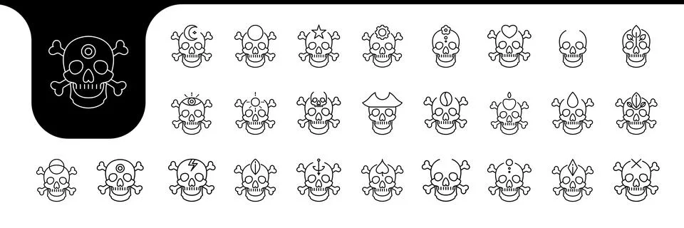Skull line icon set vector designs Иллюстрация