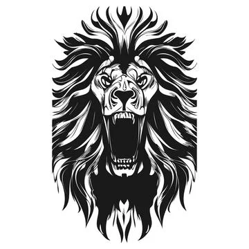 Skull lion hand drawn vector clip art black and white Stock Illustration