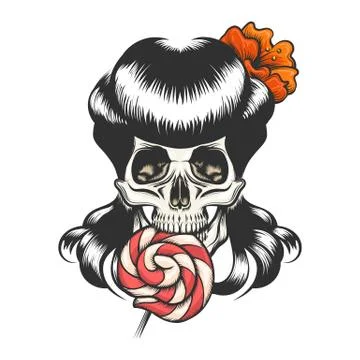 Skull with Lollipop Stock Illustration