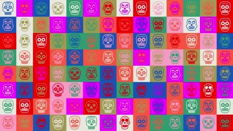 Skull loop. animation. Seamless pattern background. backdrop of small, funny Stock Footage 140053897