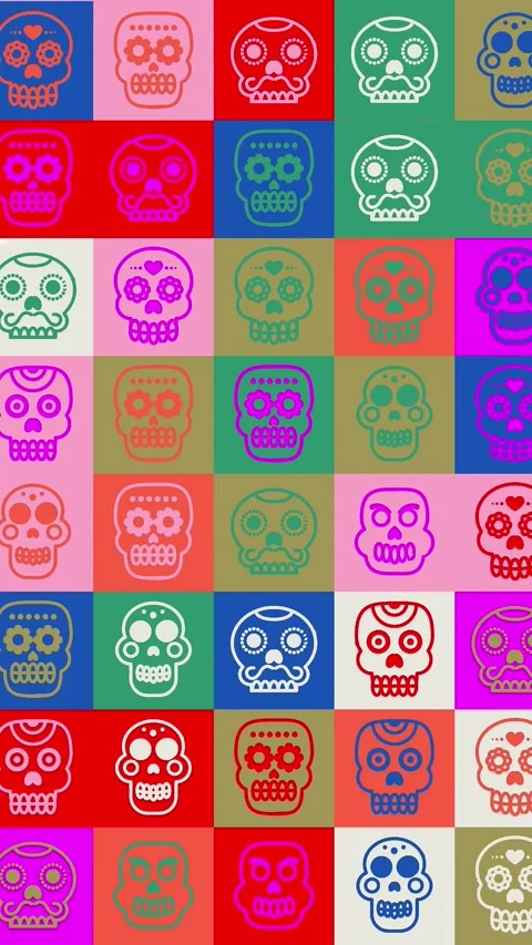 Skull loop. animation. Seamless pattern background. backdrop of small, funny Stock Footage 321615755