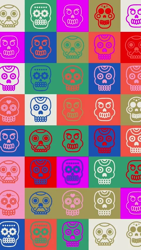 Skull loop. animation. Seamless pattern background. backdrop of small, funny Stock Footage 322771325