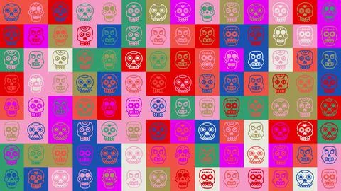 Skull loop. animation. Seamless pattern background. backdrop of small, funny Illustrazione stock
