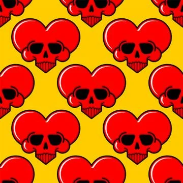 Skull love heart pattern seamless. Deadly amur background.Vector texture Stock Illustration